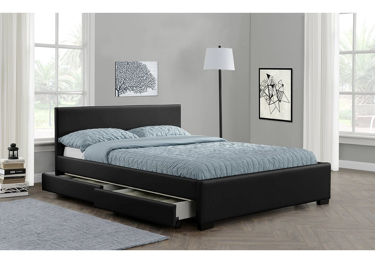 Lit avec tiroirs 140X190 DREAM PU noir Lits 2 personnes