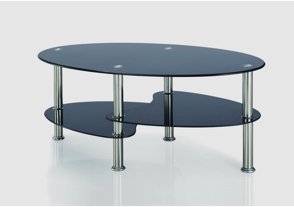 Table de salon HALLY 2 chrome/verre noir transparent - Tables de salon