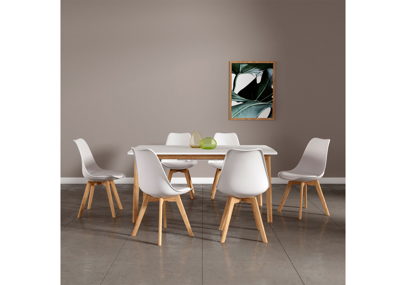 Ensemble Table Extensible 6 Chaises Helsinky Blanc Pieds Bois