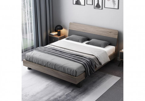 Lit SUZY 140x190 décor noyer et gris