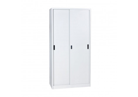 Armoire haute 2 portes coulissantes H185 cm gris clair métallique