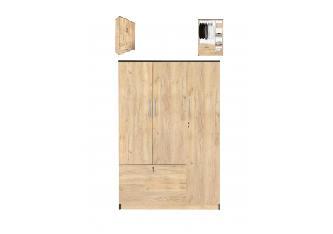 Armoire DORA 3 portes / 2 Tiroirs chêne doré