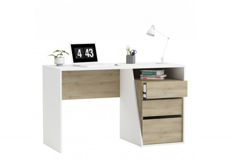 Bureau JEFFERSON 3 tiroirs chêne Kronberg et blanc
