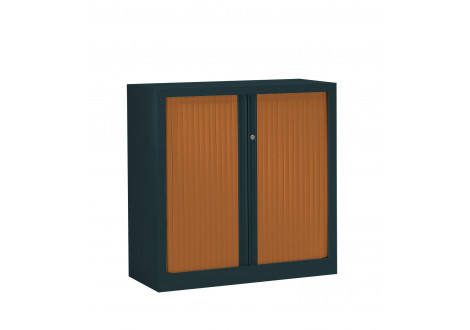 Armoire métal basse à rideaux L120 H100 cm coloris anthracite/portes cherry