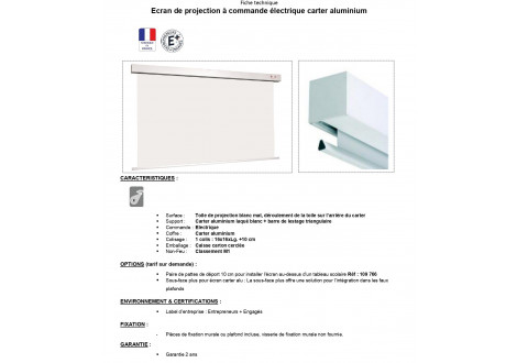 Ecran de projection à commande électrique carter aluminium