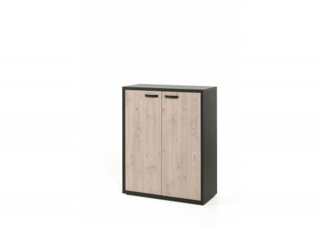 Armoire COPA L90 H112 P40 cm Basse 2 portes Noir Châtaignier