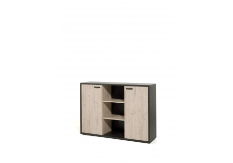 Buffet bas COPA L160 H112 P40 cm cm 2 portes avec étagères Noir Châtaignier