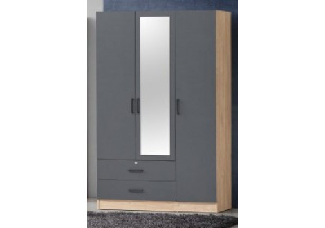 Armoire ANEMONE 3 Portes/2 Tiroirs  chêne clair/gris