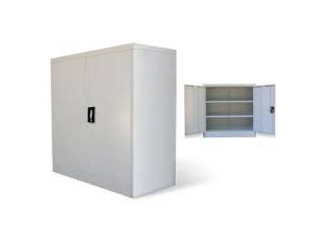 Armoire basse 2 portes 120 cm gris clair métallique