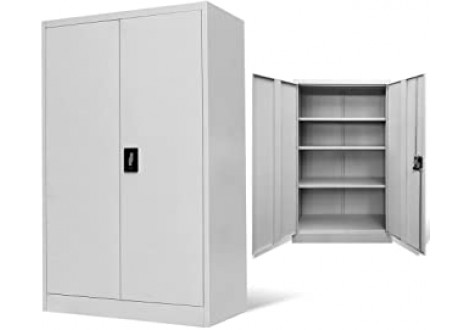 Armoire haute 2 portes 100 cm gris clair métallique