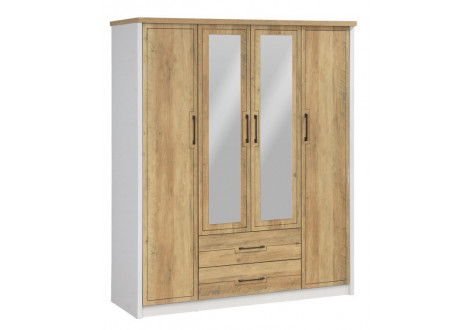 Armoire Julie 4 portes 2 tiroirs chêne doré et blanc