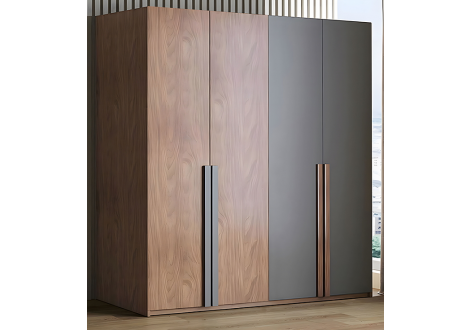 Armoire SUZY 4 portes décor noyer et gris