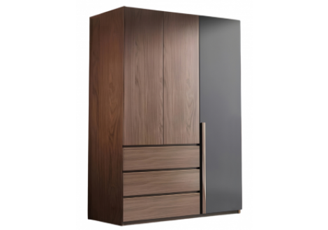 Armoire SUZY 3 portes décor noyer et gris