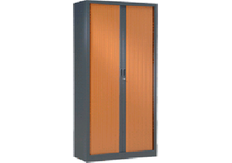Armoire Haute à rideaux L120 H198  Structure Anthracite / Portes Cherry