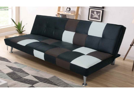 Banquette clic-clac SUVA simili cuir damier noir/marron/blanc
