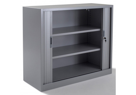 Armoire métal basse L120 H105 P45 cm à rideaux GRIS/GRIS..