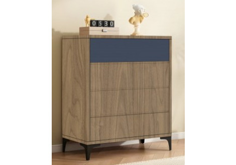 Commode SUZY 4 tiroirs décor noyer et gris