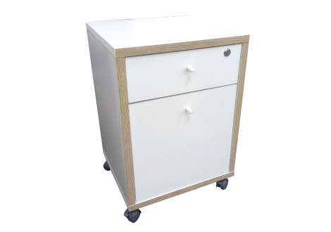 Caisson 1 tiroir/1 porte sur roulettes PLUS blanc/chêne