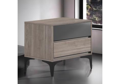 Chevet SUZY 2 tiroirs décor noyer et gris