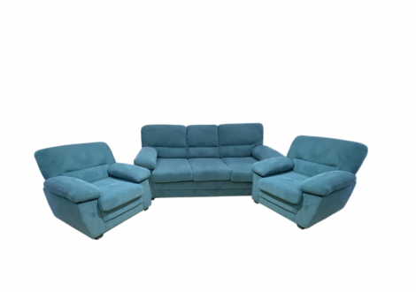 Salon 3 pièces CHICAGO cotelé bleu:  1 canapé 3 places + 2 fauteuils 1 place