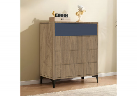 Commode SUZY 4 tiroirs décor noyer et gris