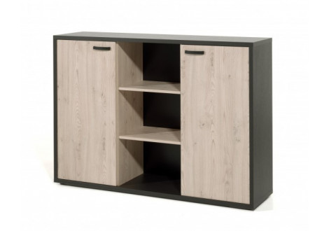 Buffet bas COPA L160 H112 P40 cm cm 2 portes avec étagères Noir Châtaignier