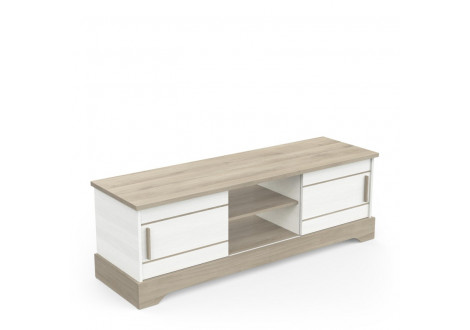 BANC TV COTTAGE 2 portes coulissante chêne /blanc 
