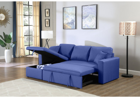 Canapé d'angle convertible DALLAS tissu bleu
