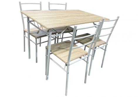 Ensemble Table + 4 chaises FELIZ décor chêne clair et pieds blanc