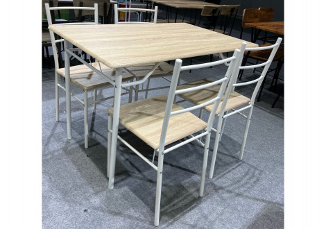 Ensemble Table + 4 chaises FELIZ décor chêne clair et pieds blanc