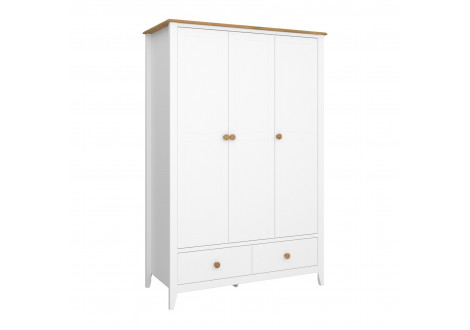 Armoire HESTON blanc et chêne 3 portes 2 tiroirs