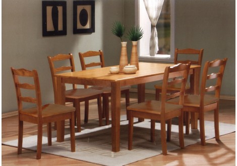 Ensemble Table + 6 chaises HAVANA en hévéa massif teinté miel