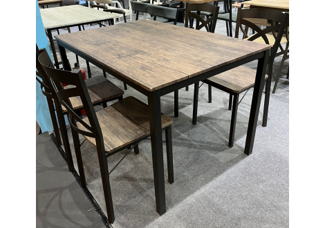 Ensemble Table + 4 chaises IZA décor teck et pieds marron