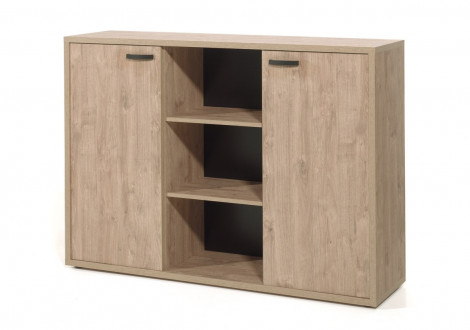 Buffet bas JANEIRO L160 H112 P40 cm cm 2 portes avec étagères Chêne Humus