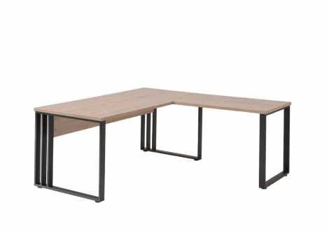 Bureau L180 + retour JANEIRO Métal H73 P180 Chêne Printemps/ Métal Noir