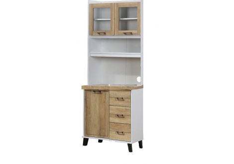 Buffet vaisselier July 1 porte 2 portes vitrées et 3 tiroirs chêne doré et blanc