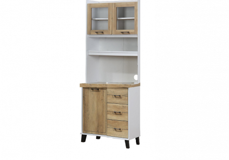 Buffet vaisselier July 1 porte 2 portes vitrées et 3 tiroirs chêne doré et blanc