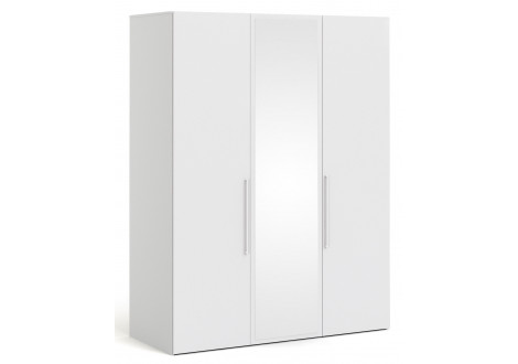 Armoire LARVIK  Blanc 3 portes 2 tiroirs 1 miroir