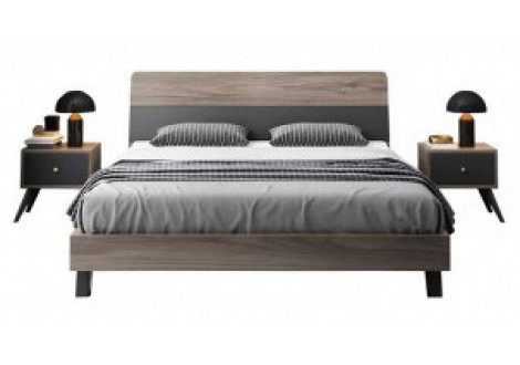 Lit SUZY 150x200 décor noyer et gris