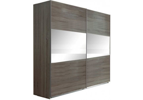 Armoire 2 portes coulissantes 180 MALAGA chêne hiver/miroir