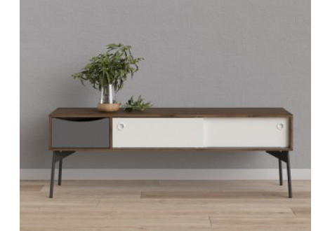 Meuble TV  FUR 2 tiroir coulisse +1 Tiroir Blanc/Gris/Noyer