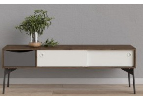 Meuble TV  FUR 2 tiroir coulisse +1 Tiroir Blanc/Gris/Noyer