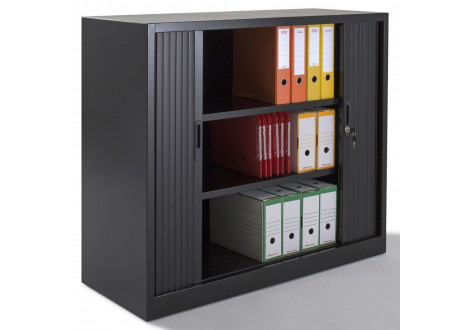 Armoire métal basse L120 H105 P45 cm à rideaux NOIR