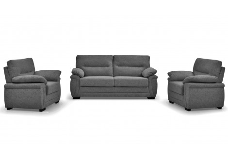 Salon 3 pièces OLINDA tissu Gris anthracite