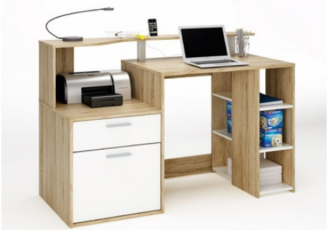 Bureau informatique 1 porte/1 tiroir ORACLE chêne/blanc