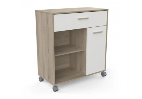 Desserte Micro ondes MINT 1 portes 1 tiroir 2 nicheschêne/blanc