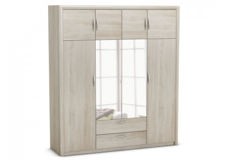 Armoire PLUTON chêne clair 8 portes 2 miroirs 2 tiroirs