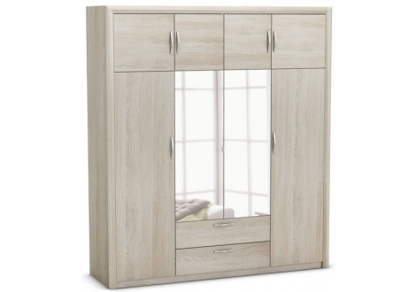 Armoire PLUTON chêne clair 8 portes 2 miroirs 2 tiroirs