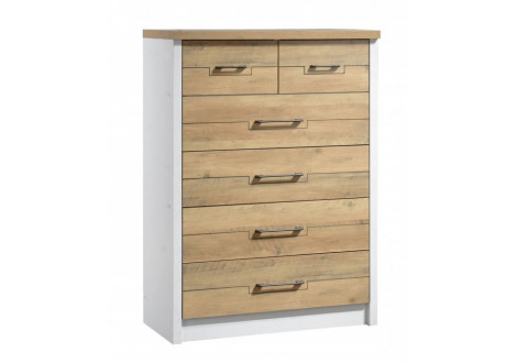 Commode Julie 6 tiroirs chêne doré et blanc