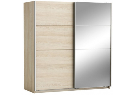 Armoire SHANNON 2 portes coulissantes + miroir Chêne